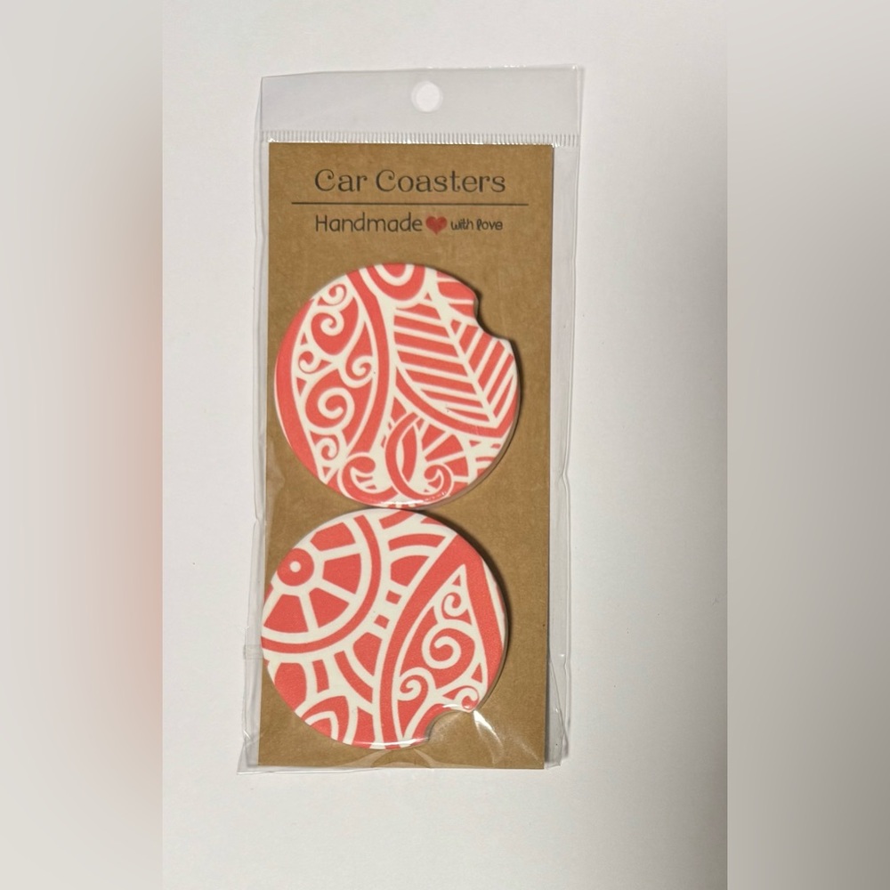 Ceramic Mandala Car Coasters - Set of Two - Custom Made!